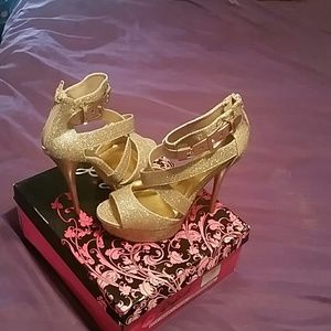 Gold ankle strap heel